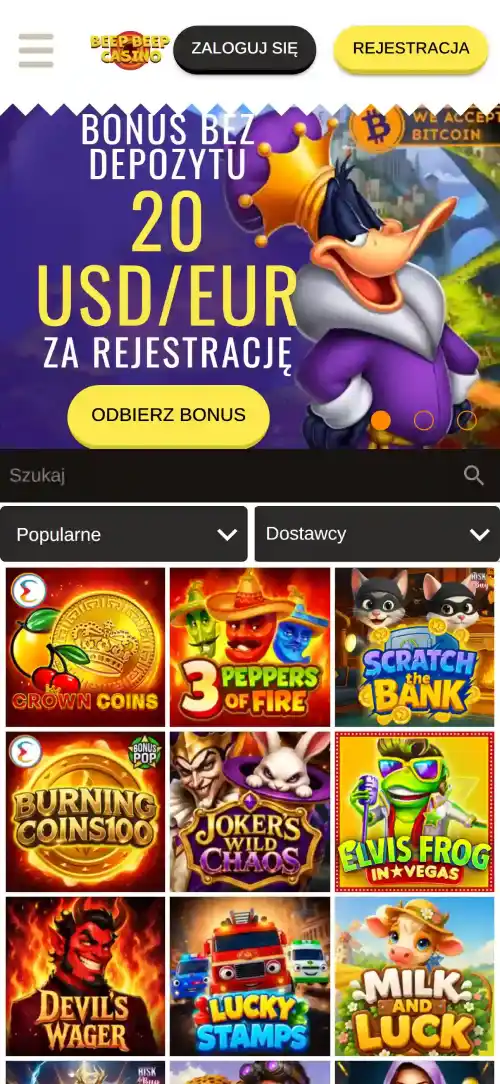 Mobilny widok polskiej strony BeepBeep w przeglądarce telefonu