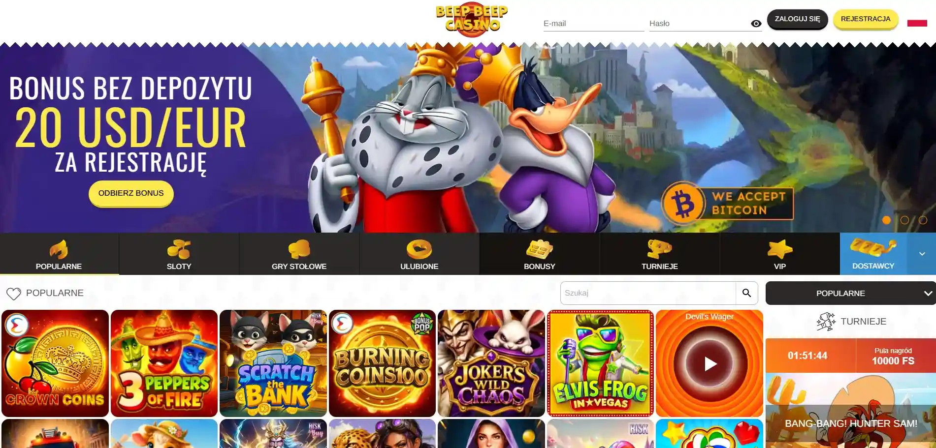 Polska strona główna BeepBeep Casino z brandingiem i bonusem bez depozytu